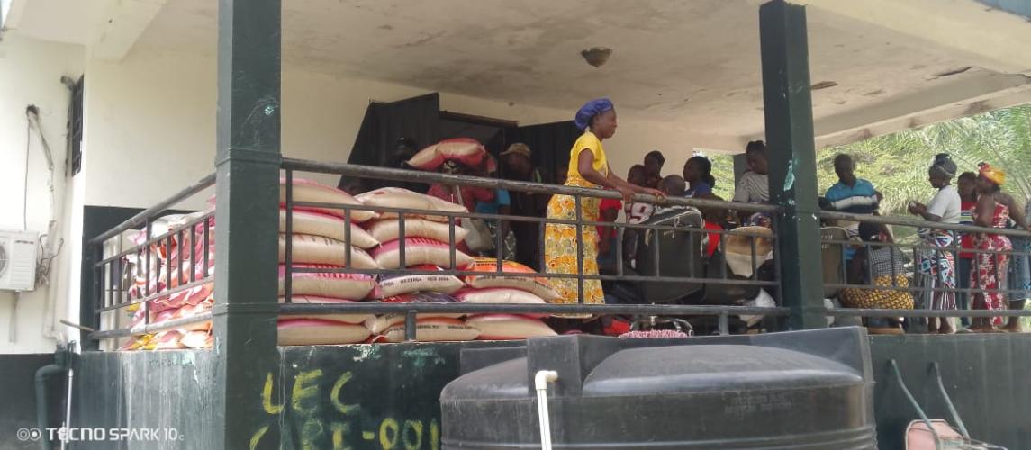 Field workers assembled for ration