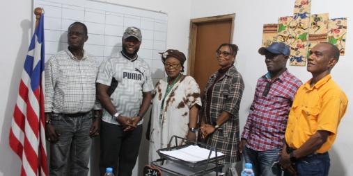 Dr. Josiah Joekai, flanked by the CARI Director General, Administrator, Human Resource, Internal Auditor (IAA), and Deputy Director General for Research
